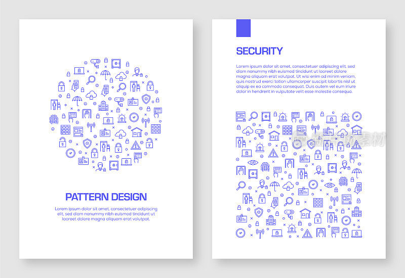 一套安全和保护图标矢量图案设计的小册子，年度报告，书封面。