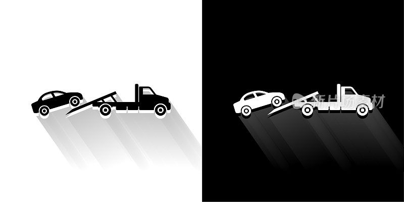 拖车黑色和白色图标与长影子