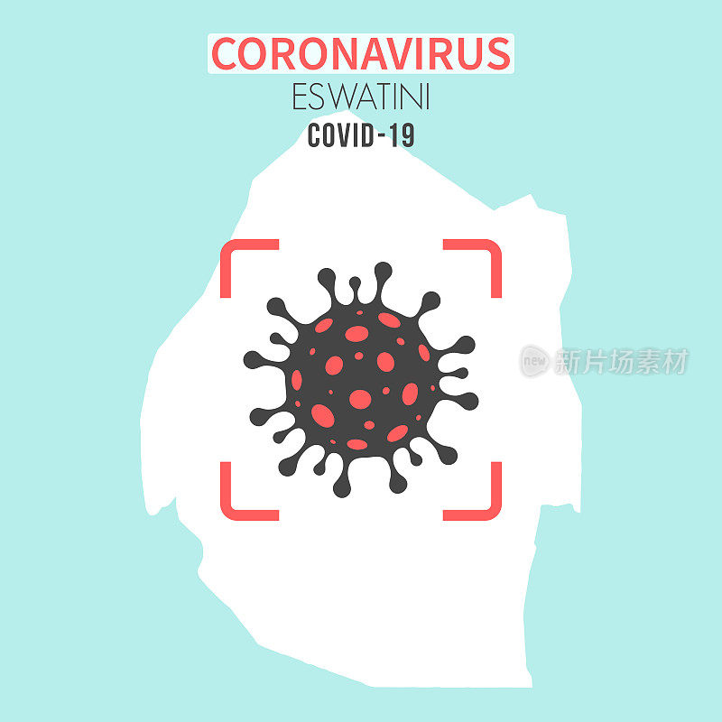 斯瓦蒂尼地图，红色取景器显示冠状病毒(COVID-19)细胞