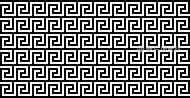 无缝曲流模式在黑色和白色，希腊关键模式背景