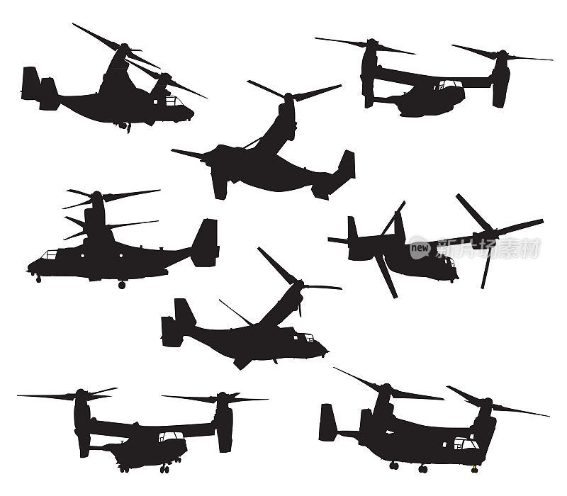 军用飞机直升机的剪影