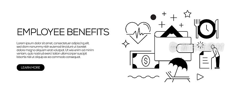 员工福利相关线设计风格网页横幅矢量插图