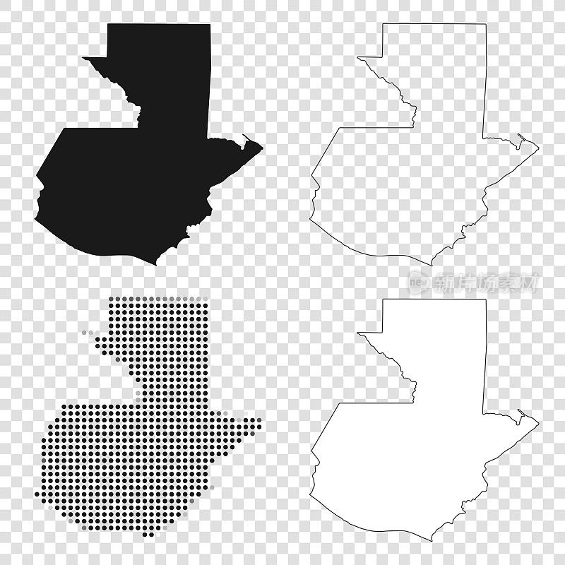 危地马拉地图设计-黑色，轮廓，马赛克和白色