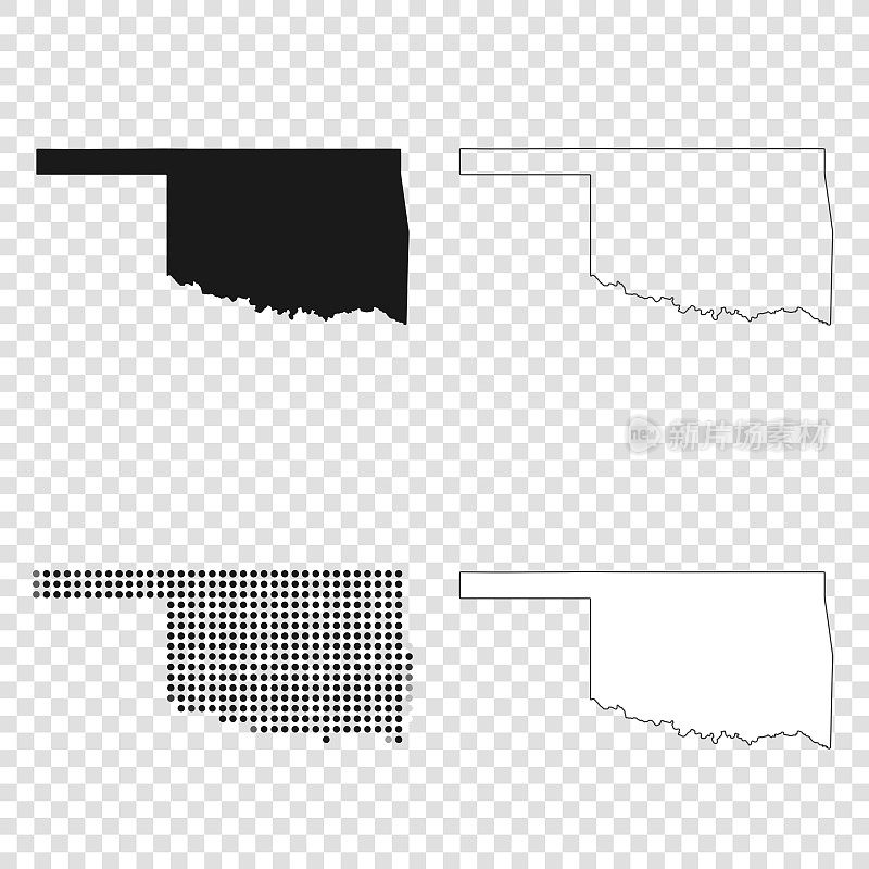 俄克拉何马州地图设计-黑色，轮廓，马赛克和白色