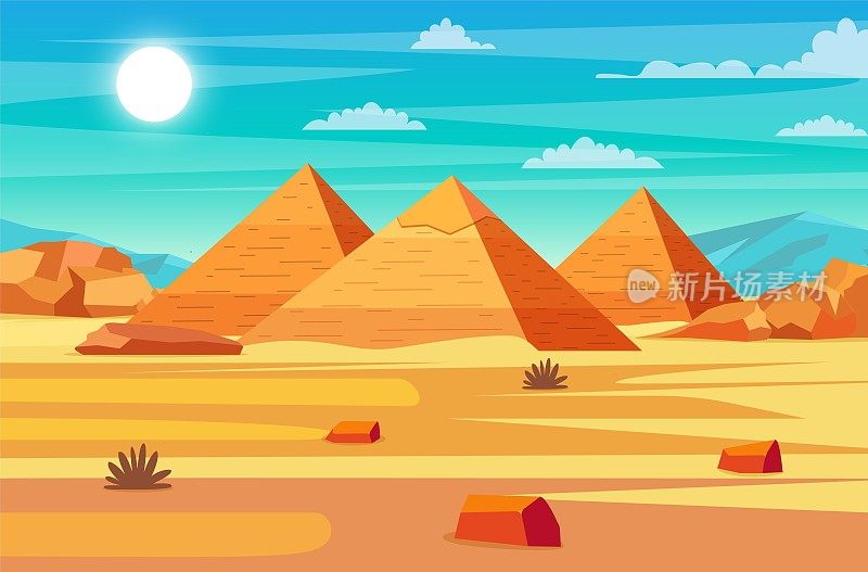 有金字塔的埃及沙漠。