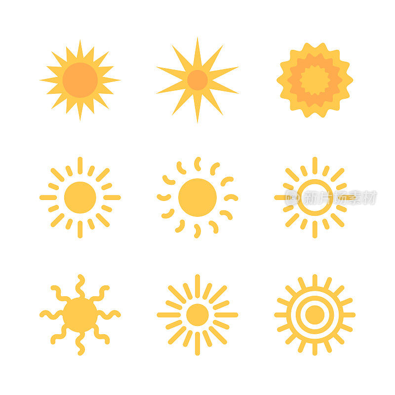太阳，日出，日落，Sunburst图标。像素完美。设计元素。移动和网络。