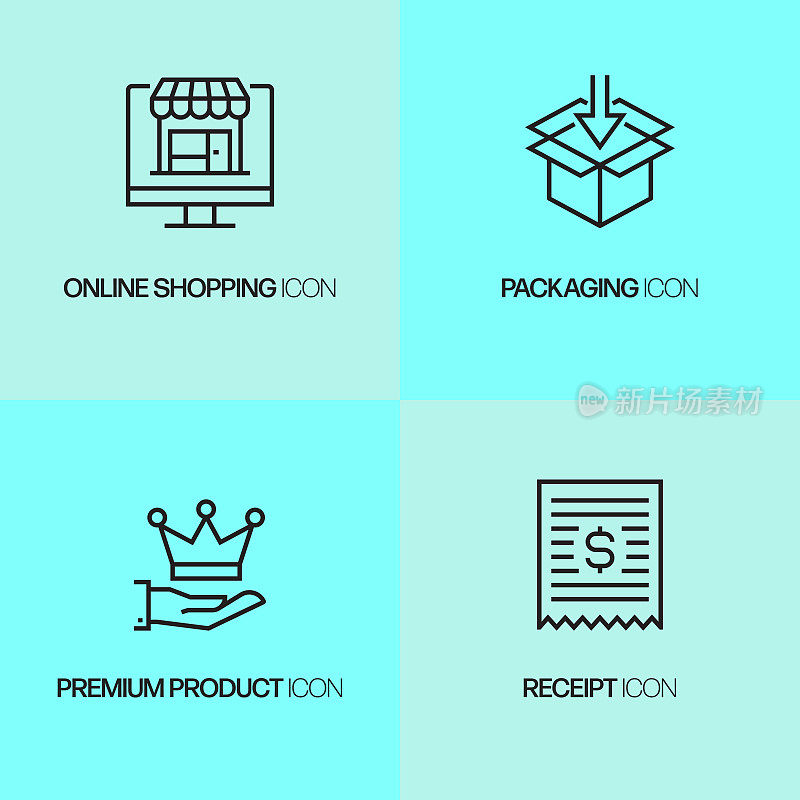 购物和零售相关的线路图标。向量符号说明。