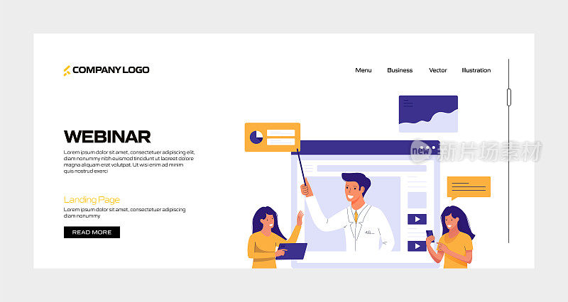 本次网络研讨会为登录页模板、网站横幅、广告和营销材料、在线广告、商业演示等提供概念矢量插图。