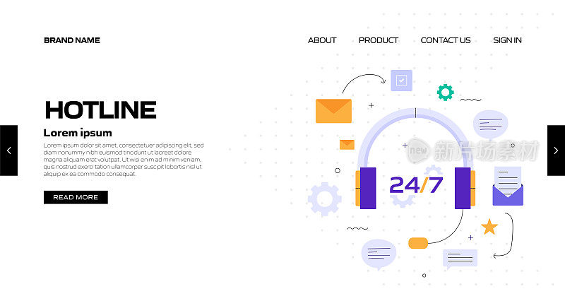 热线概念矢量插图登陆页模板，网站横幅，广告和营销材料，在线广告，业务演示等。