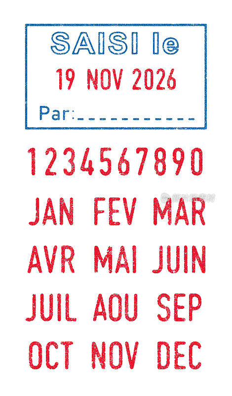 法语单词Saisi(捕获)和日期墨水邮票