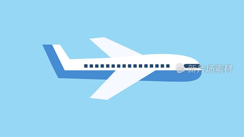 飞机在蓝天上飞行。航空运输或航空旅行概念。平的风格。矢量图