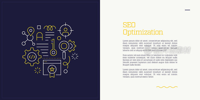 向量集说明SEO优化的概念。线条艺术风格的网页，横幅，海报，印刷等背景设计。矢量插图。