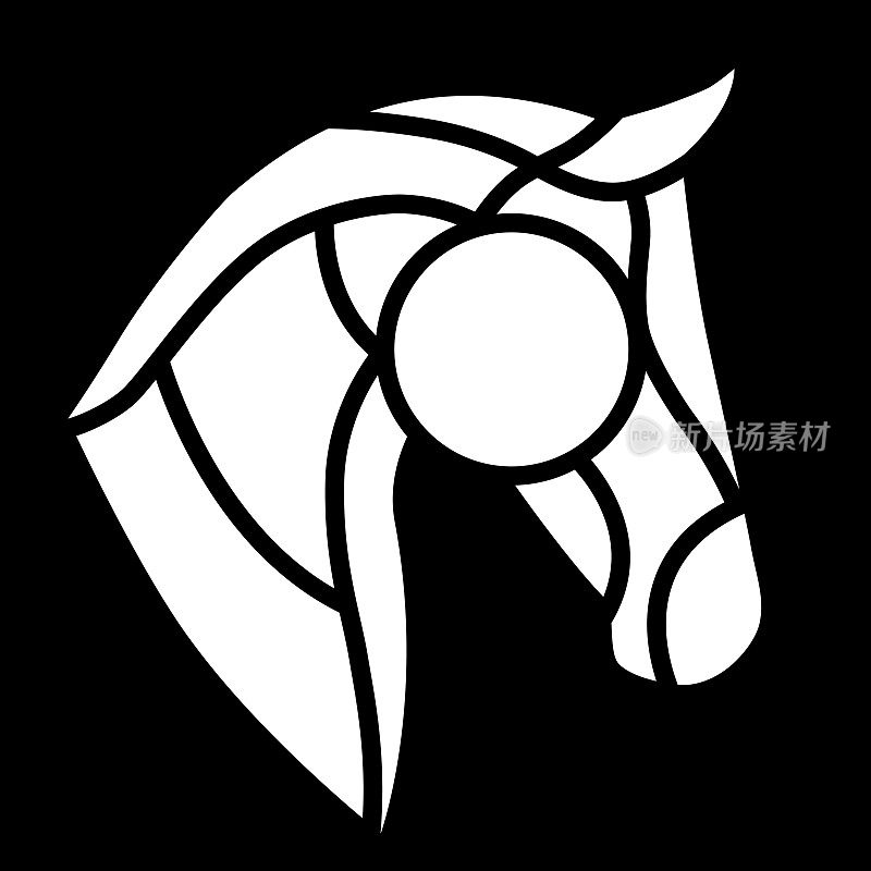 马或小马头轮廓白色在黑色。马矢量标志。