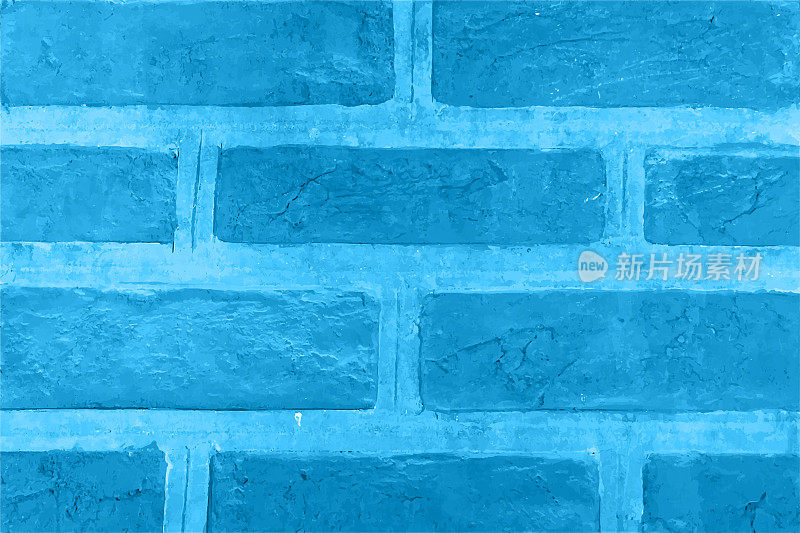 明亮的空空白充满活力的绿松石蓝色砖图案墙壁纹理grunge向量背景与浅色砌体接缝