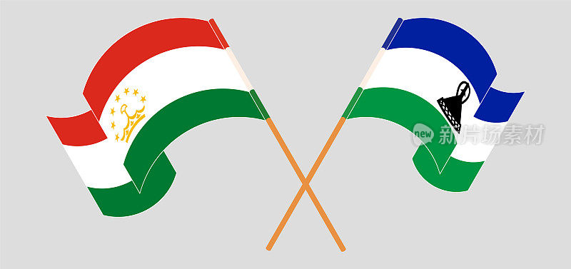塔吉克斯坦和莱索托王国的旗帜飘扬