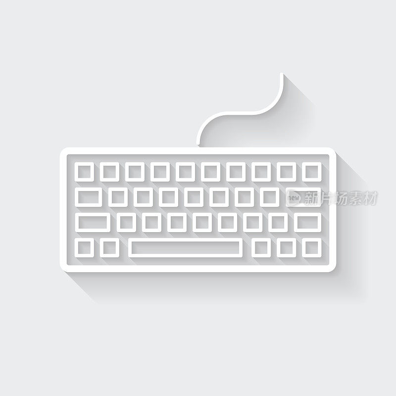 键盘。图标与空白背景上的长阴影-平面设计