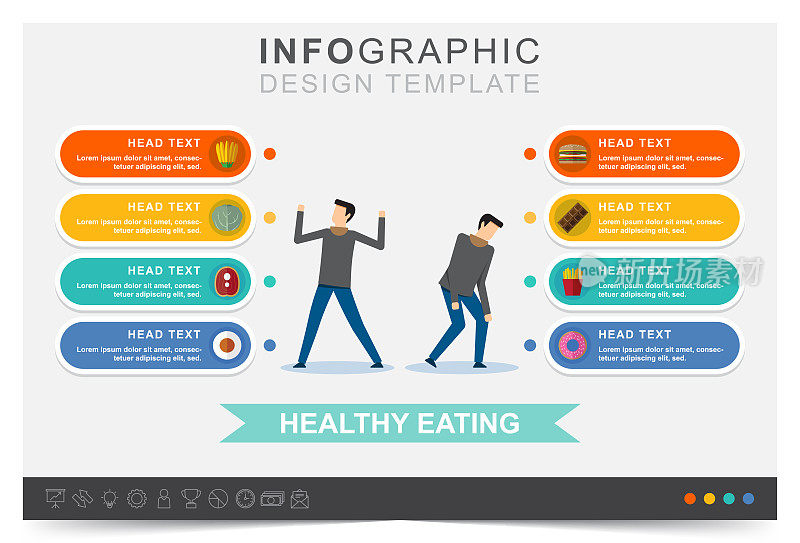 健康饮食，现代信息图形模板，展示业务信息图形模板，图标集