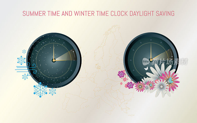 时钟切换到夏季时间和冬季时间矢量。