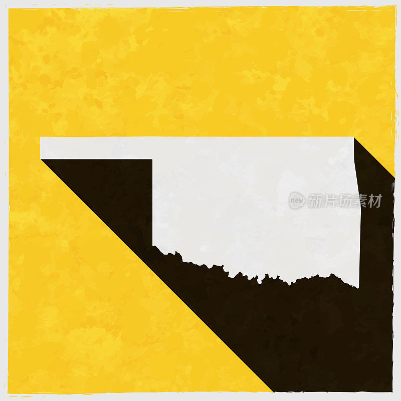 俄克拉荷马州地图与纹理黄色背景上的长阴影