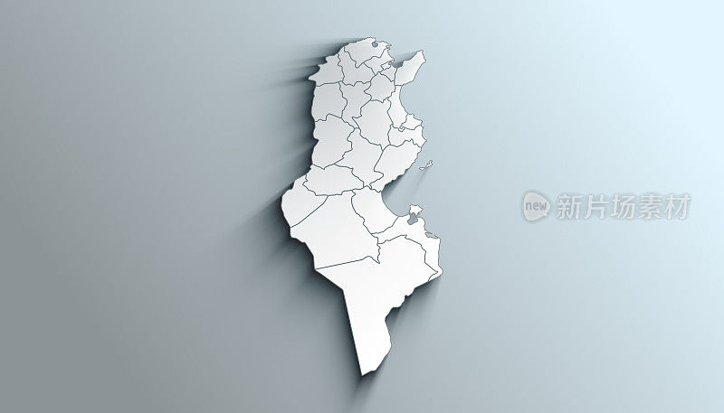 现代彩色地图突尼斯各省与阴影