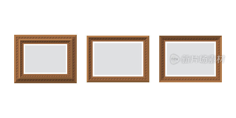 一套棕色的空木框。孤立。平的风格。
