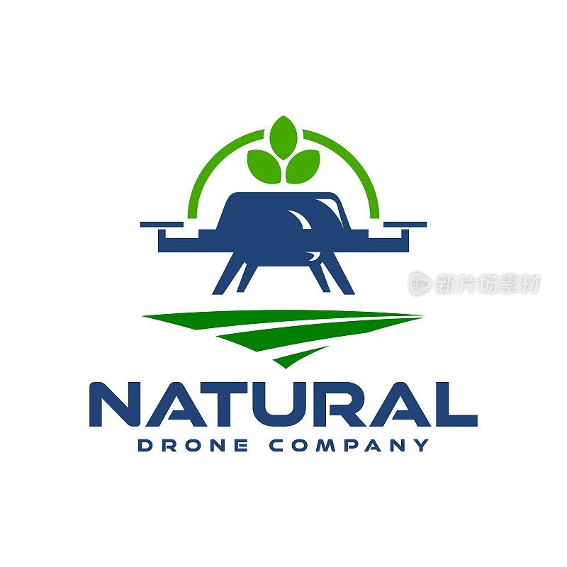 一架顶部有叶子形状的无人机的插图。无人机技术公司的标志。