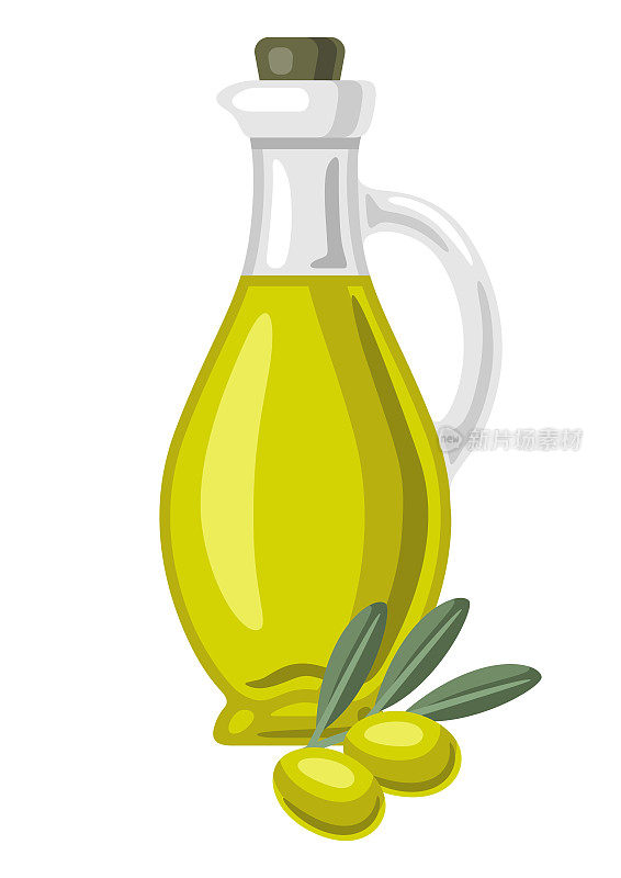 用橄榄油做的玻璃瓶插画。烹饪和农业的形象。