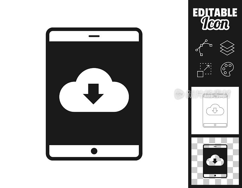 云下载到平板电脑。图标设计。轻松地编辑