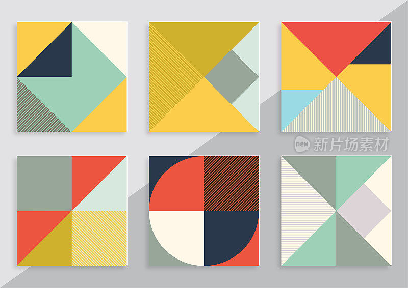 向量集颜色几何极简主义图案卡片，适用于封面、凭证、海报、传单和横幅的设计元素，抽象背景