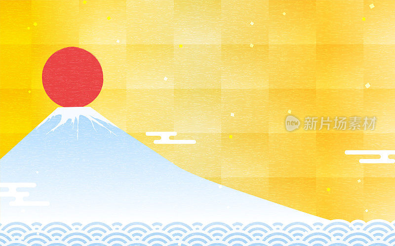日本背景，富士，新年崛起和金箔