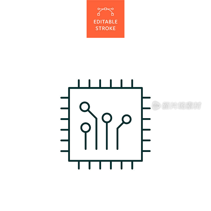 微芯片线图标与可编辑的笔画。Icon适用于网页设计、移动应用、UI、UX和GUI设计。