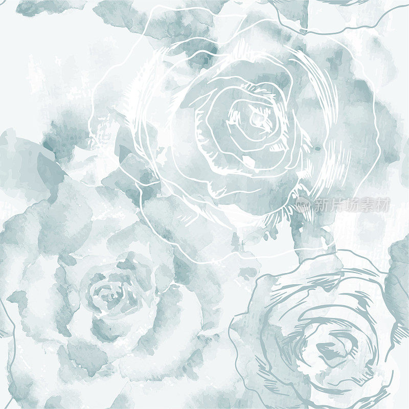 无缝的花卉图案与水彩画玫瑰。向量