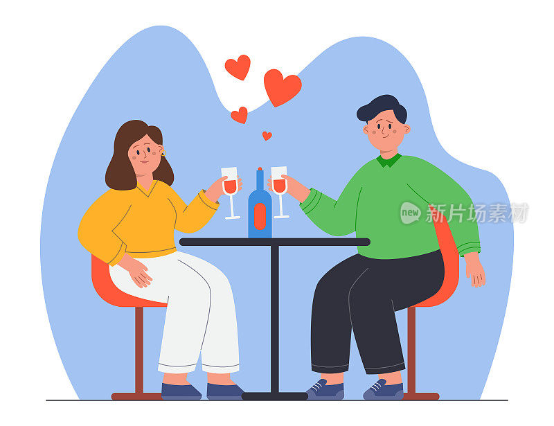 幸福的情侣在餐厅浪漫约会
