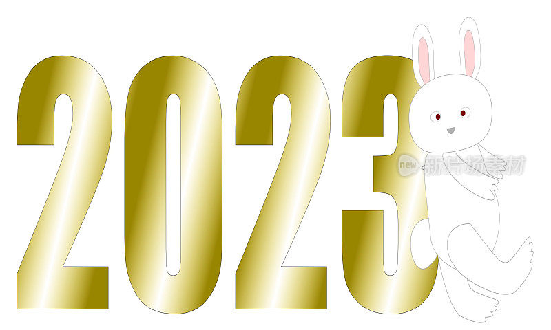 2023标志和一只倾斜的兔子
