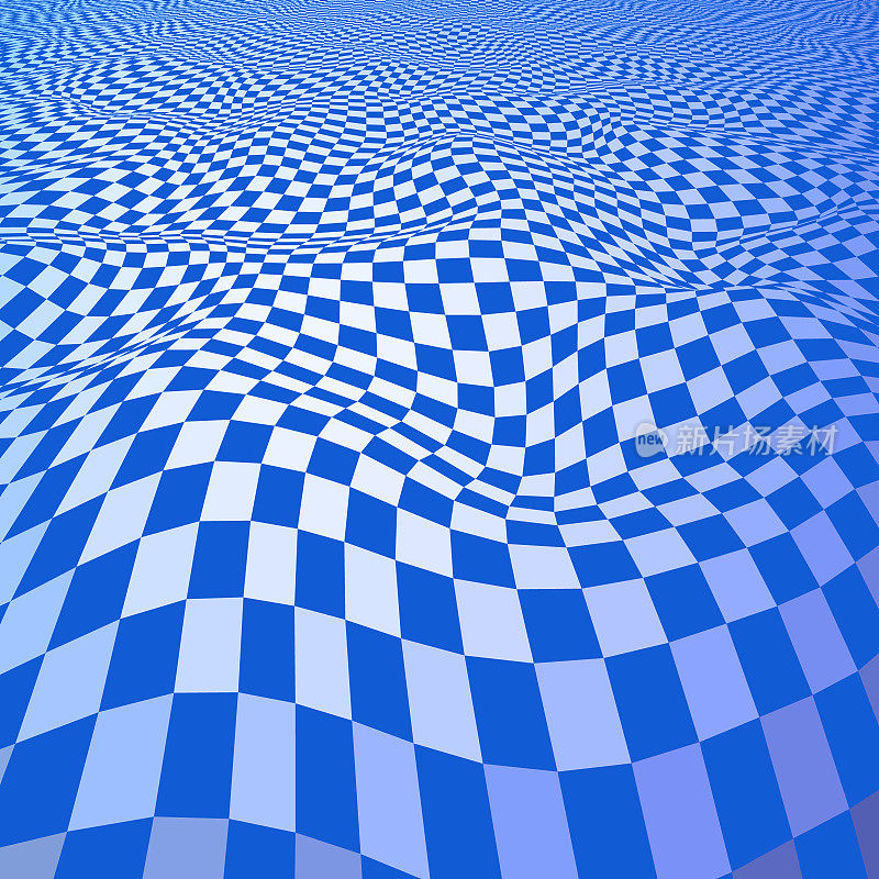 蓝色格子三维曲面扭曲的正方形，与透视