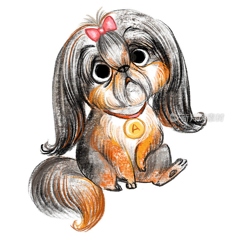 可爱的拉萨阿普索膝狗人物搞笑卡通插图