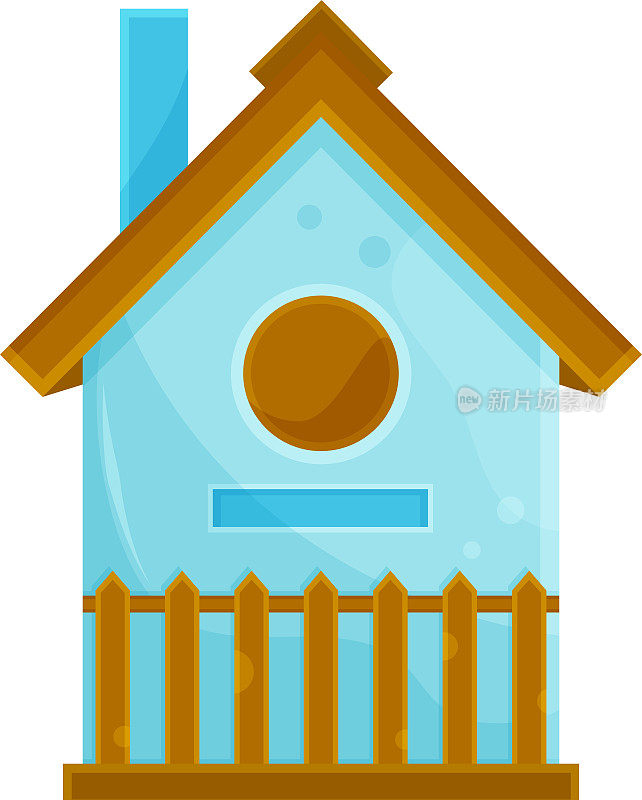 矢量插图可爱的蓝色木鸟屋，小屋，小木屋，春天插图