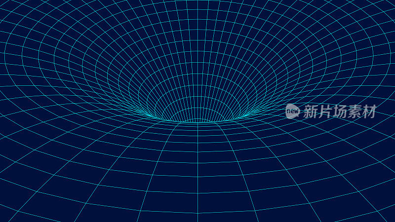 线框图抽象隧道。三维矢量虫洞与网格结构。漩涡。矢量透视网格。