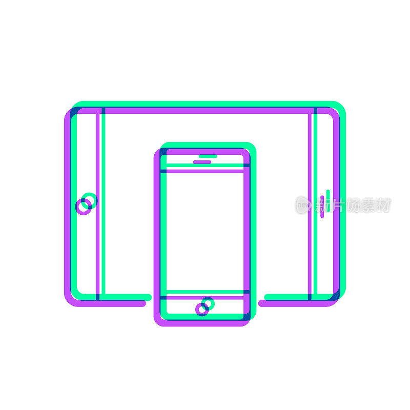 平板电脑和智能手机。图标与两种颜色叠加在白色背景上