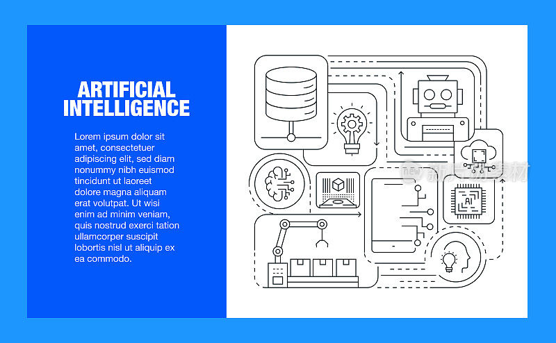 人工智能相关的矢量横幅设计概念。全局多球体随时可用的模板。网页横幅，网站标题，杂志，移动应用程序等。现代设计。