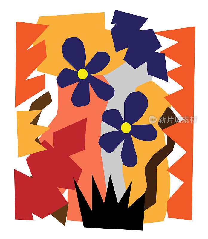 植物图形抽象艺术海报印刷与花卉和自由式几何形状
