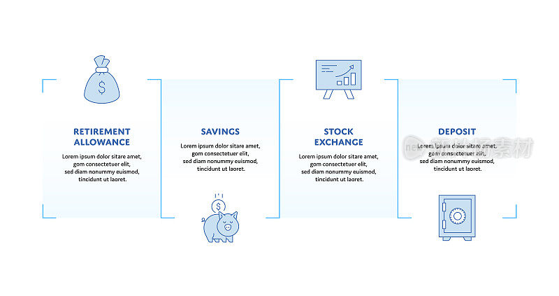 退休储蓄概念信息图表设计与可编辑的笔画填充线图标