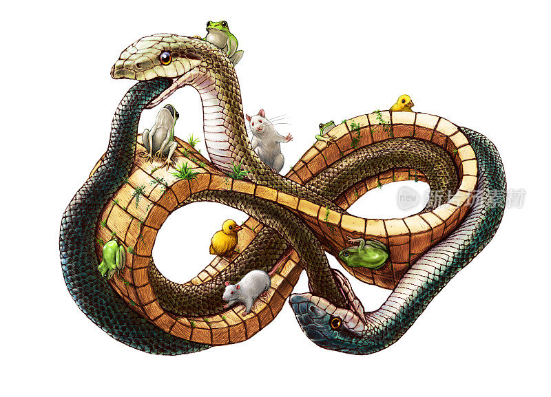 梅比乌斯环上的蛇。(白色背景)