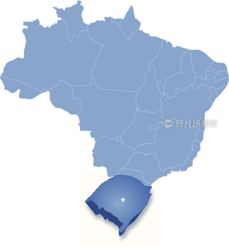 巴西地图，南大地图被抽出