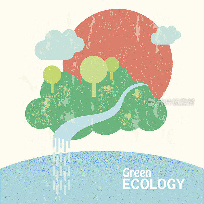 矢量绿色漂浮岛，生态主题插图。