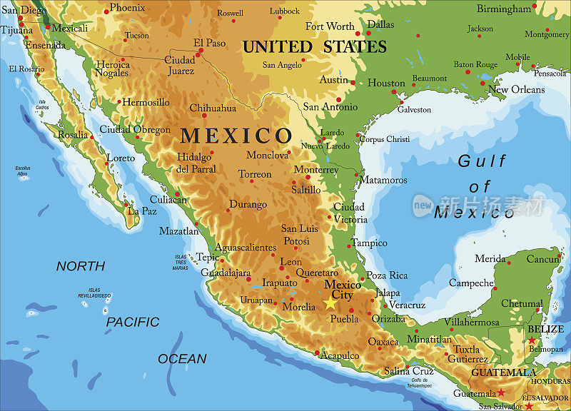 Mexico-relief地图
