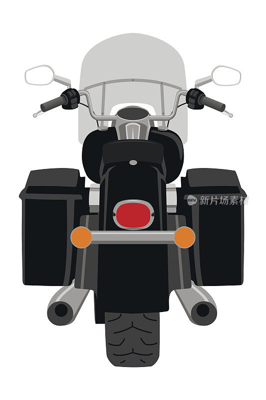 旅游摩托车后视图孤立在白色矢量插图