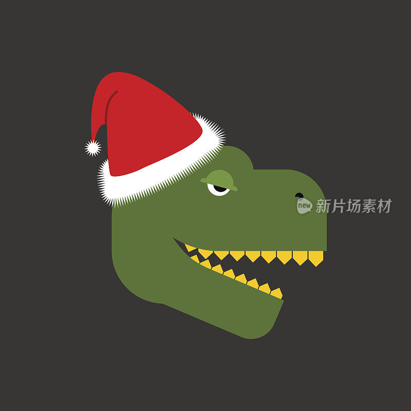 恐龙圣诞老人。霸王龙和圣诞老人的帽子。红帽子和恐龙。圣诞节古老的捕食者