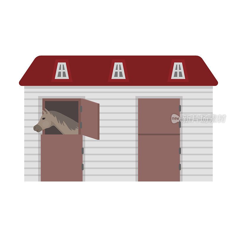 马的图标在卡通风格孤立的白色背景。竞技场和马符号股票矢量插图。