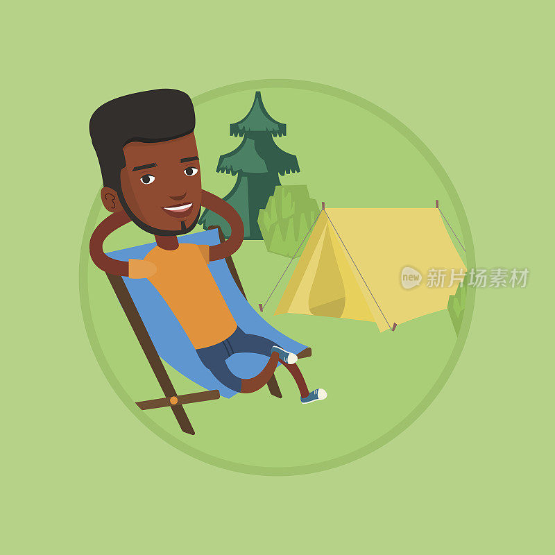 一个人坐在帐篷里的折叠椅上